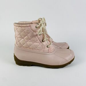 Sperry Port Duck Boots Quilted Light Pink‎ Youth Size 4 Pre-Owned